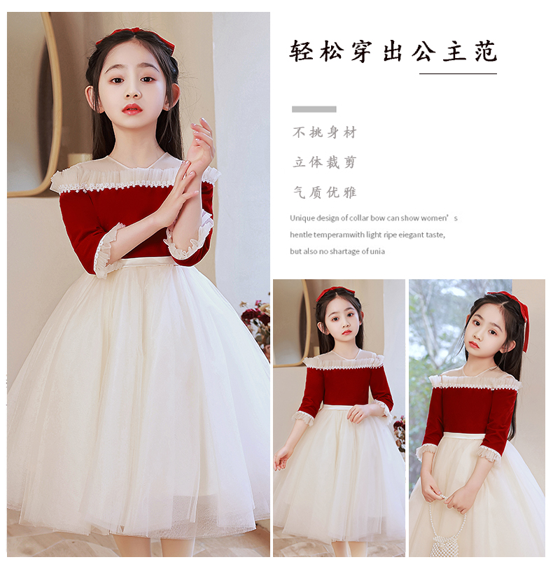 儿童礼服裙女童钢琴演奏主持人朗诵演讲比赛服装花童婚礼小女孩夏橦华