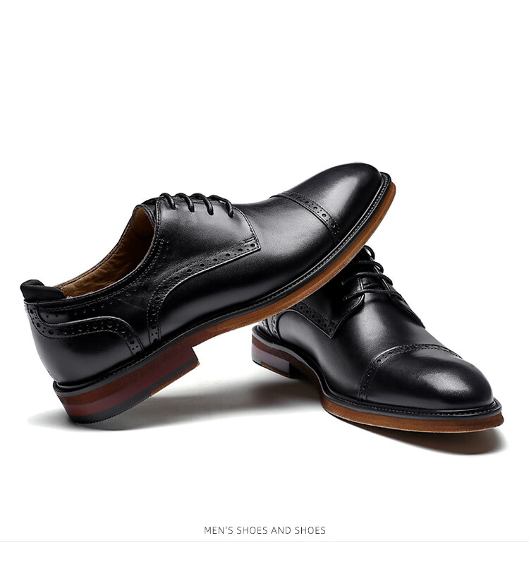 巴巴小蜜蜂皮鞋男高端牌2022新款男士真皮商务英伦正装皮鞋四季通用