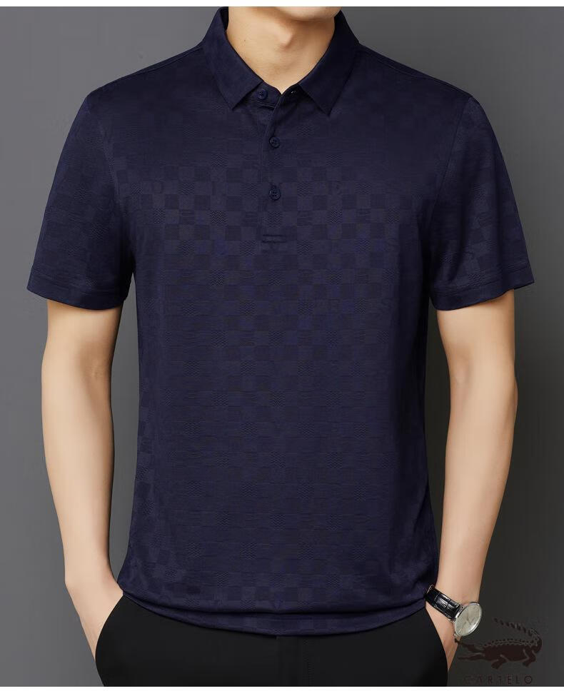 品牌轻定制桑蚕丝提花翻领纯色polo衫小批量加购定制短袖男t恤大牌