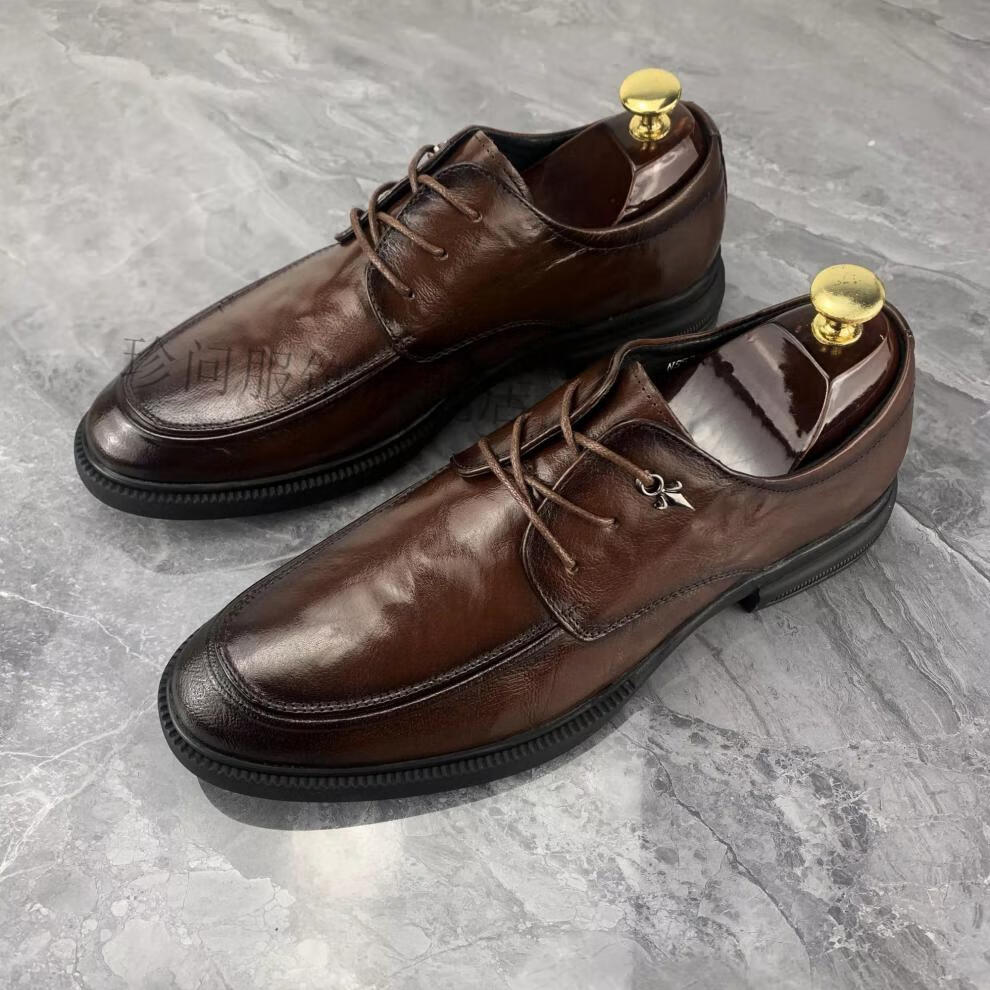 诺思烟斗皮鞋牛皮圆头时尚皮鞋系带日常百搭皮鞋抖音同款 珍问 523套