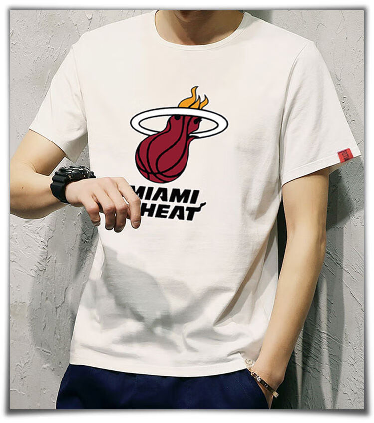 腾讯体育专营同款nba热火队球衣短袖t恤男夏季圆领纯棉篮球半袖大码