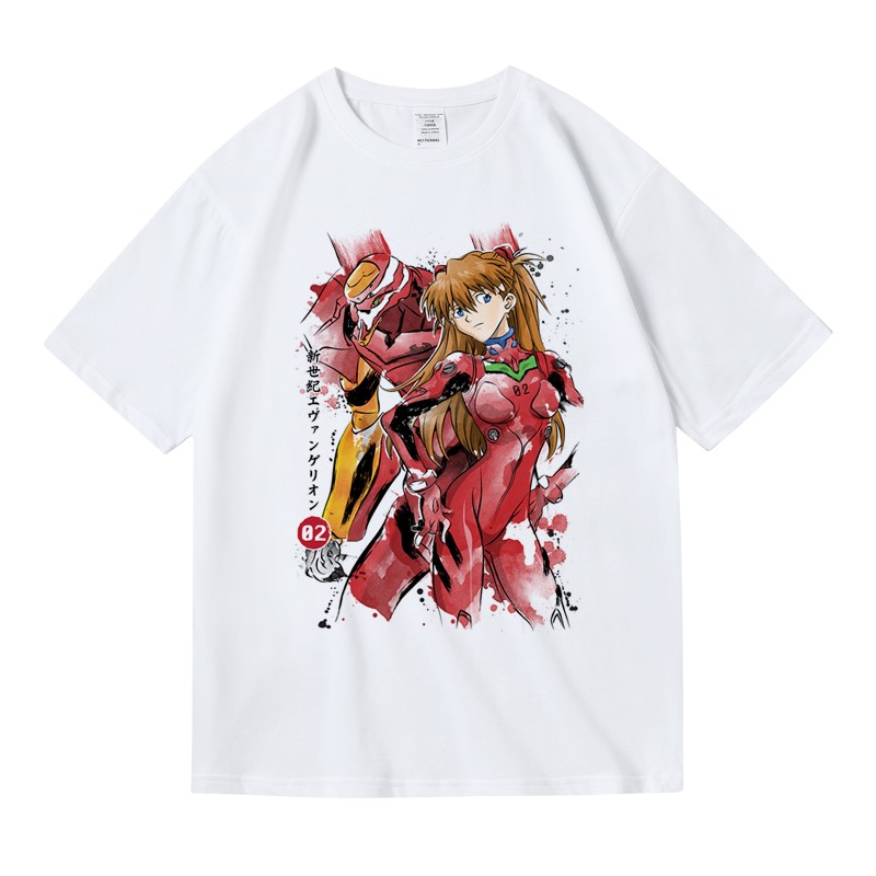 联名同款二次元动漫福音战士真嗣eva机甲明日香印花纯棉短半袖男女t恤