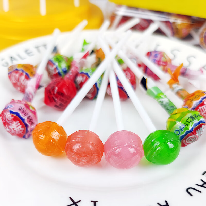 彩虹棒棒糖迷你可爱创意小糖果高颜值水果味网红儿童七彩色糖桶装 1瓶