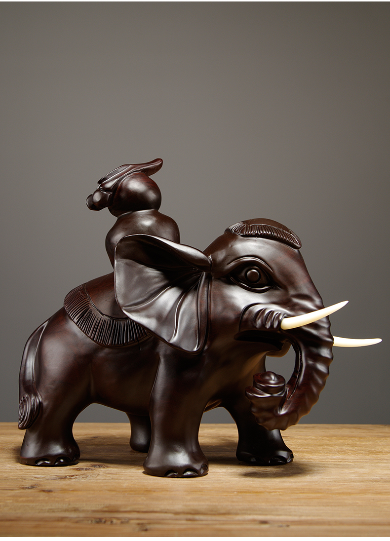 木雕刻大象摆件实木质一对象家居客厅玄关寓意装饰红木工艺品 精雕象