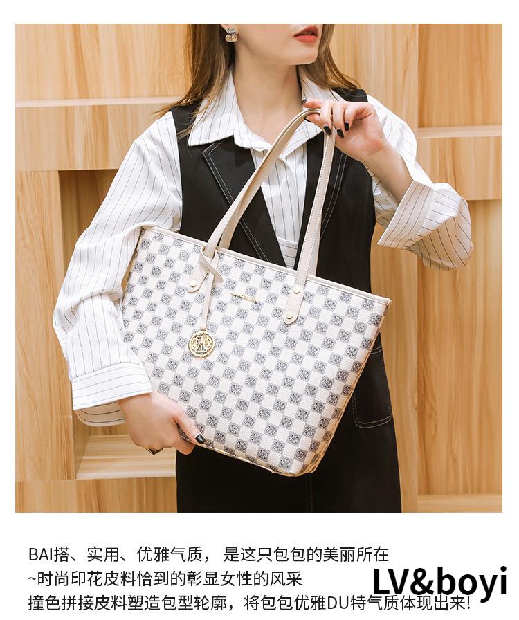 lv&boyi奢侈品官方品牌包包女包包2022新款棋盤格子母托特包大容量