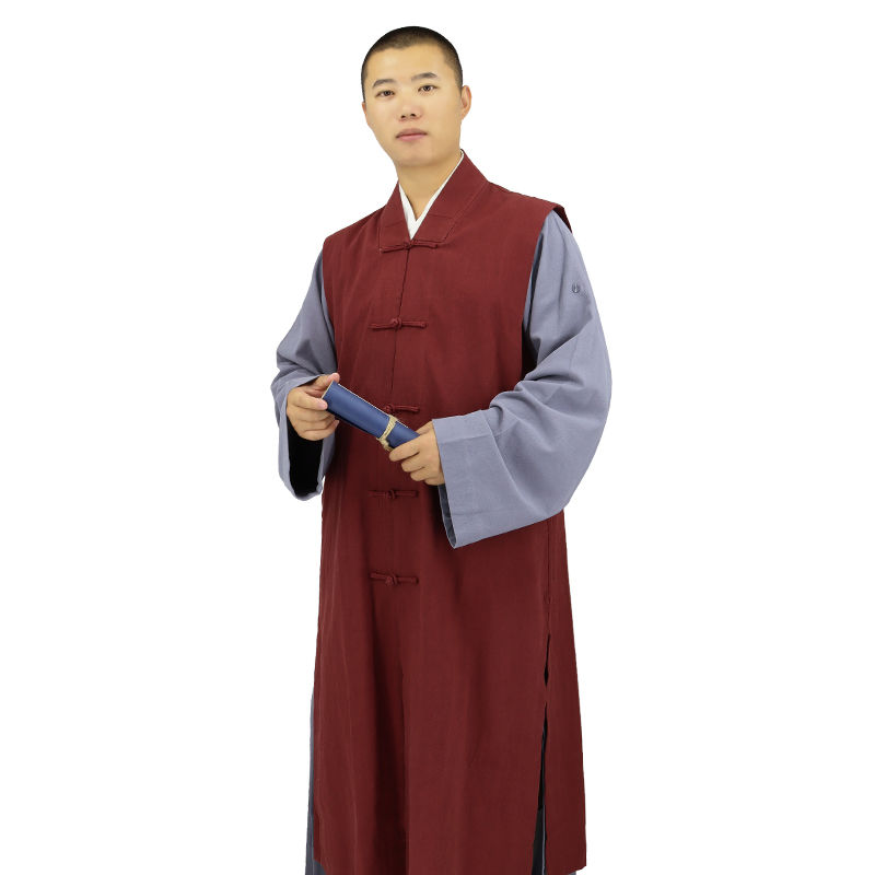 僧服伽蓝褂男女款春秋季亚麻长褂和尚服无袖长款马甲背心马夹中褂 深
