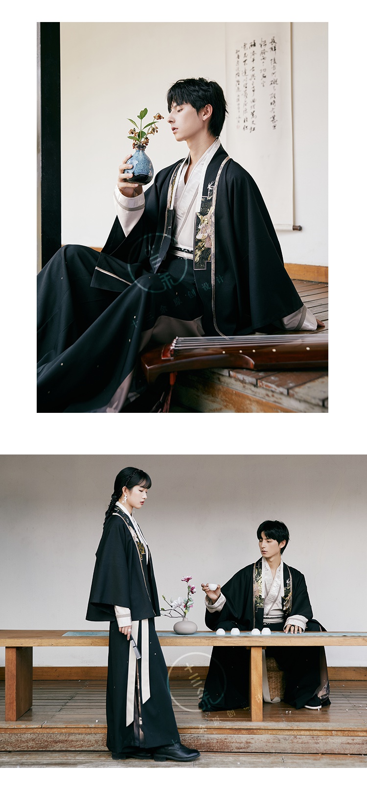 绣花对襟短衫箭袖短衫褌裤宋制汉服男女情侣褌裤男码m