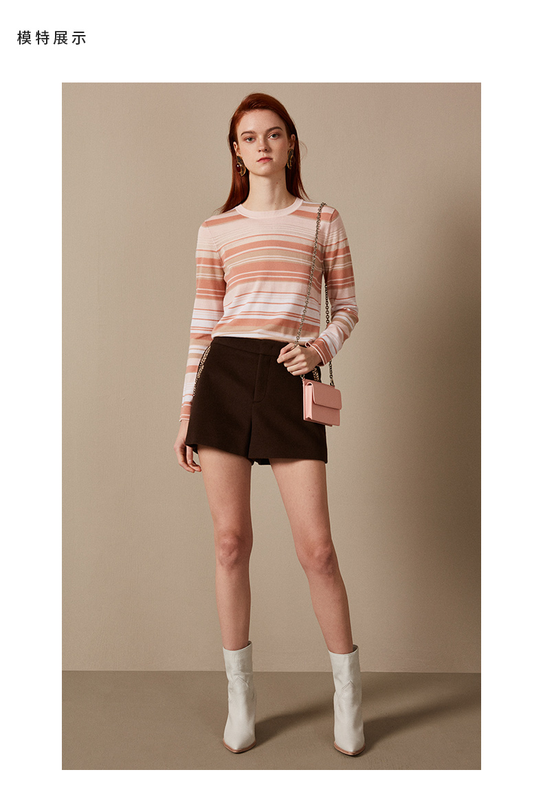 新品女装简约百搭条纹羊毛针织衫sn9k411jkw001 cameo brown strp l