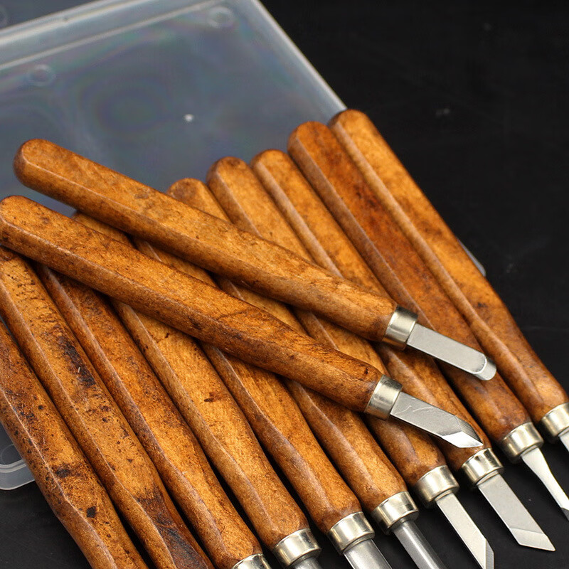 瑞琮木工雕刻刀仿红手工文玩葫芦雕花刻刀美工刀仿红木12支装磨石