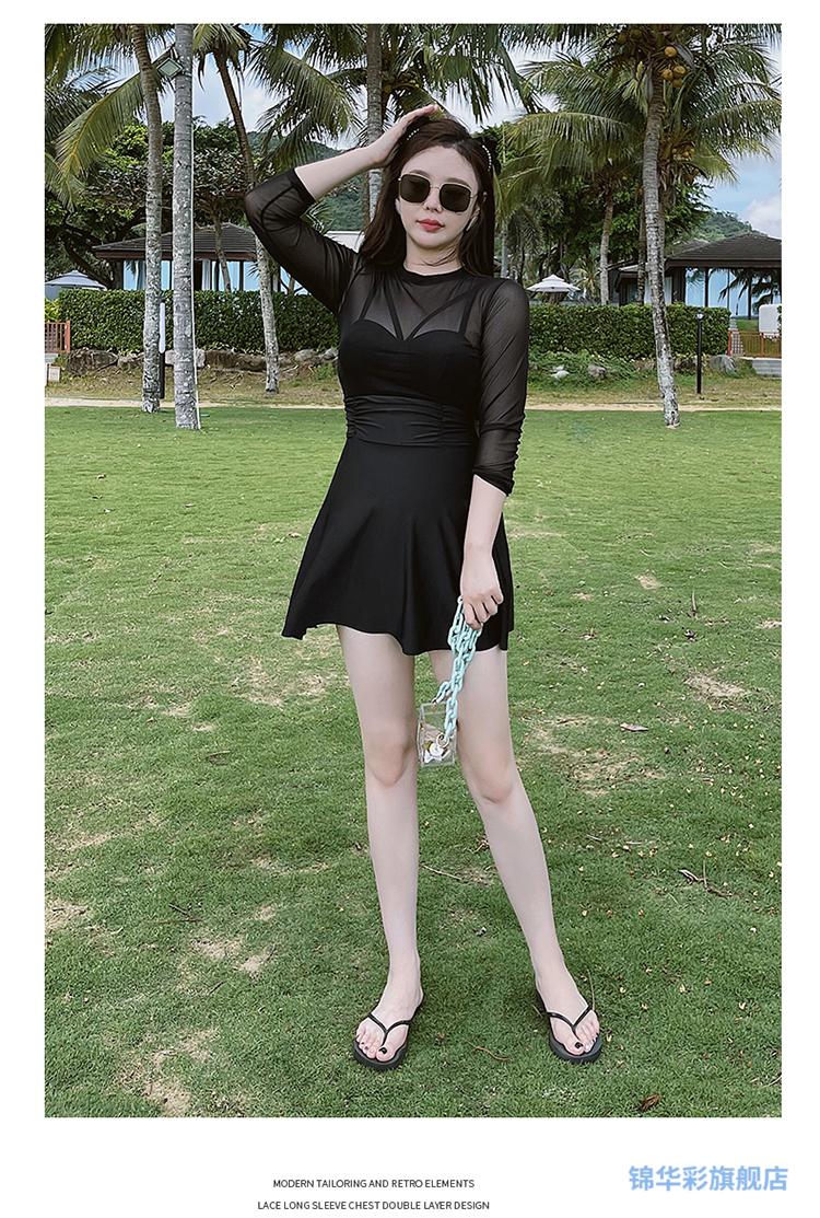 闪电发货泳衣女微胖女孩大胸大码泳衣分体微胖女孩保守大胸黑色显瘦