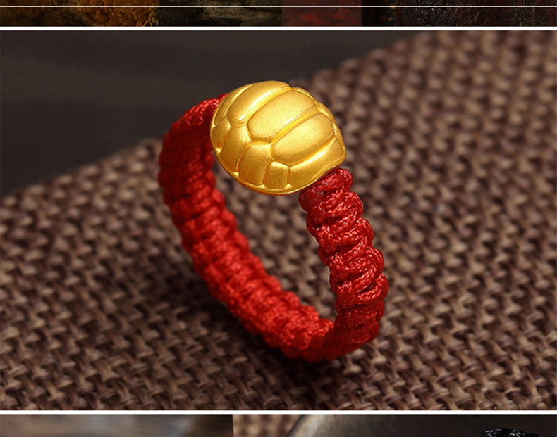 老凤凰 3d硬金 富贵小龟壳转运珠足金戒指 闺蜜 富甲龟壳路路通编织