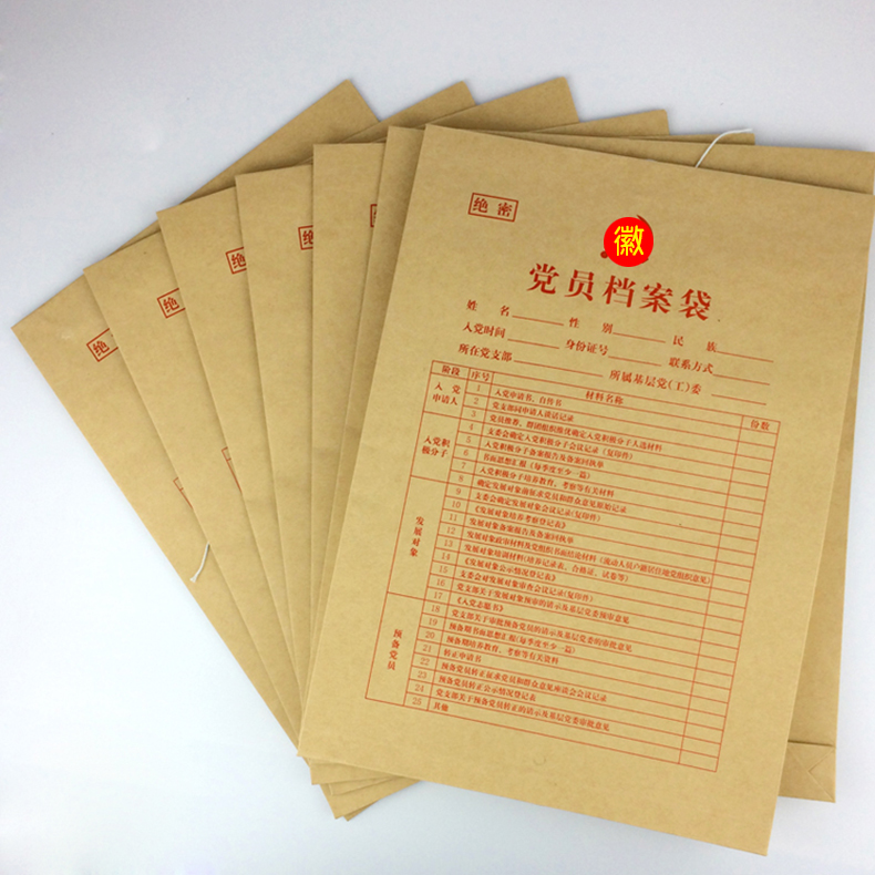 whj10个装2022新款标准党员档案袋发展党员工作牛皮纸档案袋定制黄