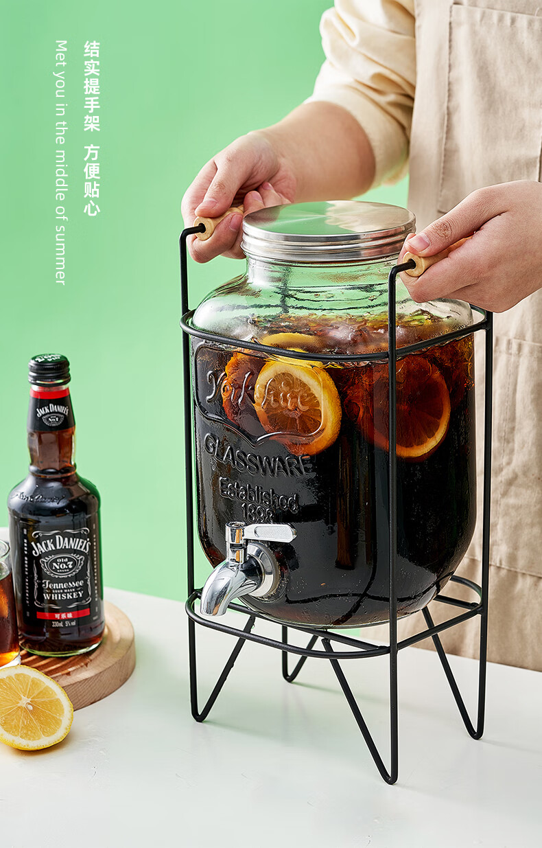 可乐桶容器兑酒桶玻璃泡酒瓶带龙头网红饮料啤酒桶牛碧桶水果茶桶 5l