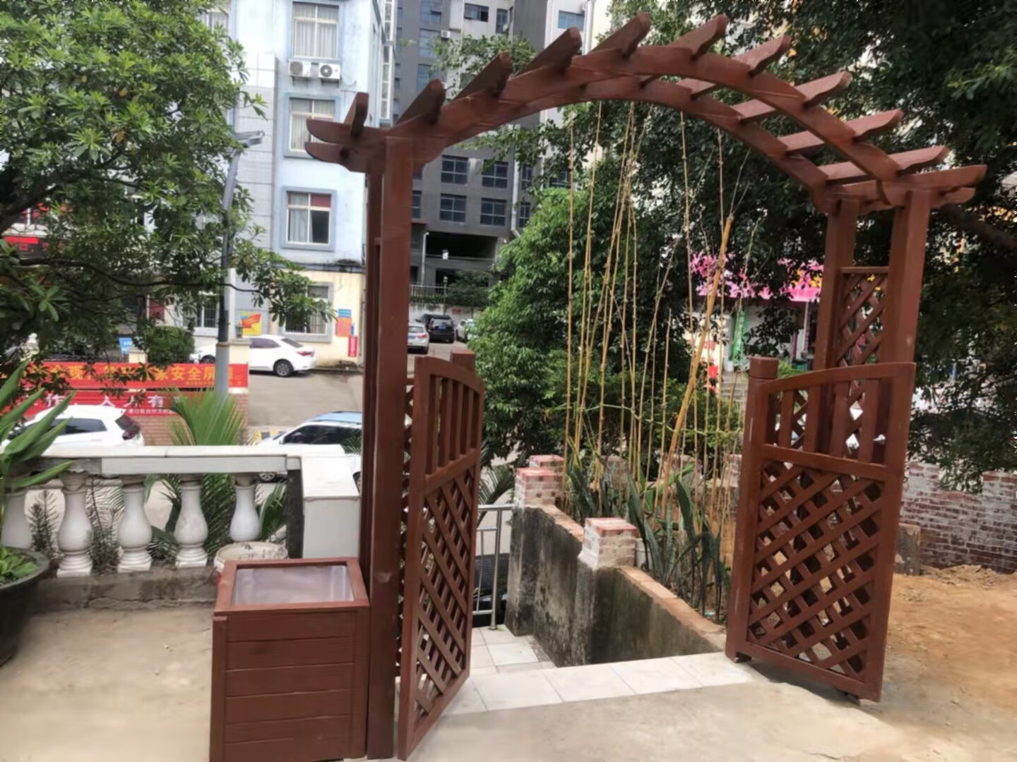 花园拱形花架花架爬藤架户外防腐木花园门实木门庭气派门楼欧式格定制