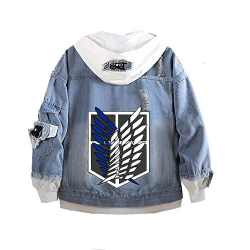 kaweide 高品质进击的牛仔夹克男宽松外套动漫二次元休闲百搭 深色 l