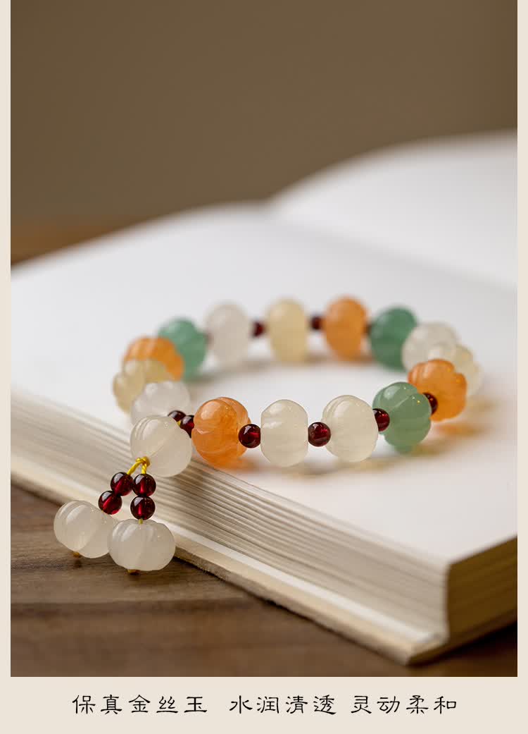 巧珑珠 和田玉彩玉手链手串女款冰种南瓜玉手链玉石女生冬闺蜜 【小福