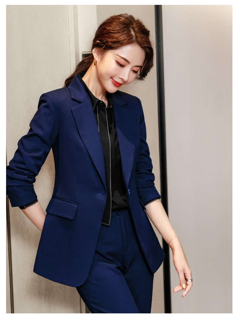劳拉格慕 西装套装女感职场面试正装工作服气质职业西服外套 单件蓝色