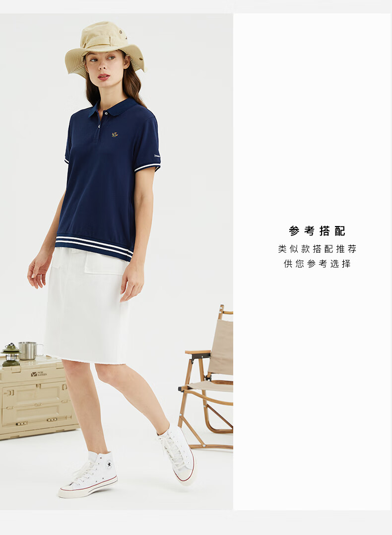 波顿纯棉翻领短袖女2022夏季新款女装polo衫宽松显瘦气质t恤上衣 宝蓝