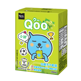 香港进口qoo酷儿苹果汁/蜜桃/白提子/黑加仑儿童饮料200ml*6盒 白葡萄