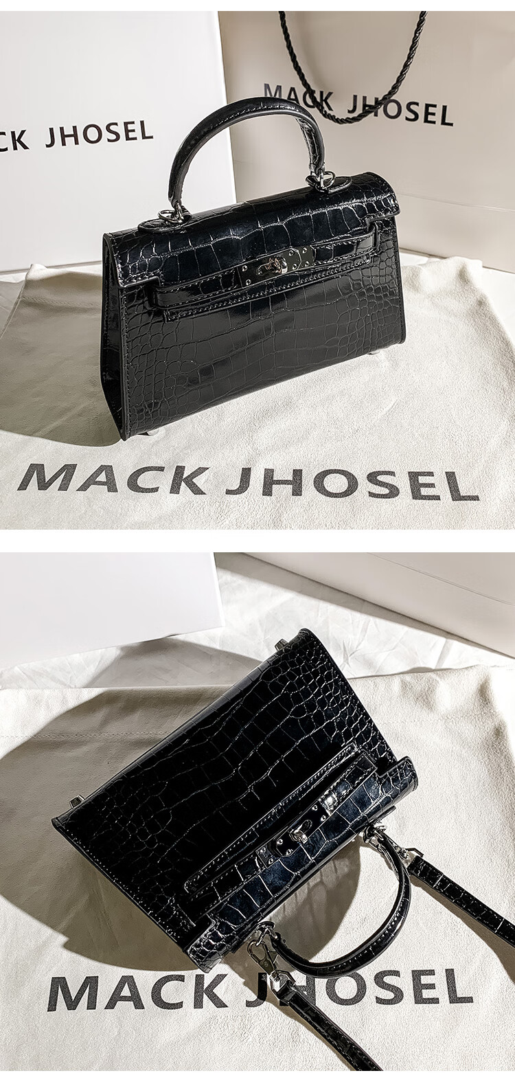 香港mackjhosel秋冬二代真皮白色mini凯莉包女2022新款手提包斜挎