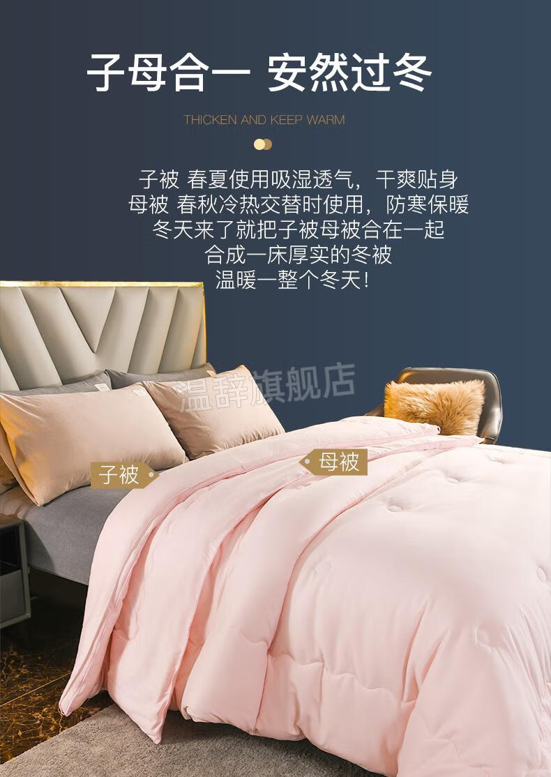 达芬奇家纺二合一子母被拉链款大豆纤维冬被加厚保暖丝绵被冬季被芯