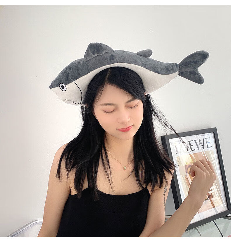 鱼头套咸鱼头套跑男同款咸鱼发箍超萌少女心洗脸搞怪头套外出发卡