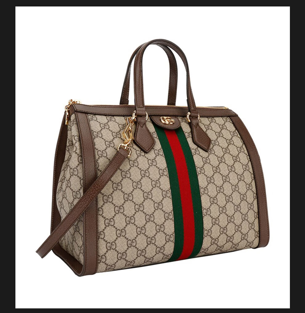 李宇春同款gucci古驰女包单肩包斜挎包乌木色经典老花托特包手提包