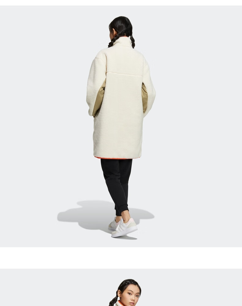 adidas阿迪达斯官方neo女装冬季新款运动保暖宽松摇粒绒两面穿立领棉服HN2446 黄白/绿 A/XS