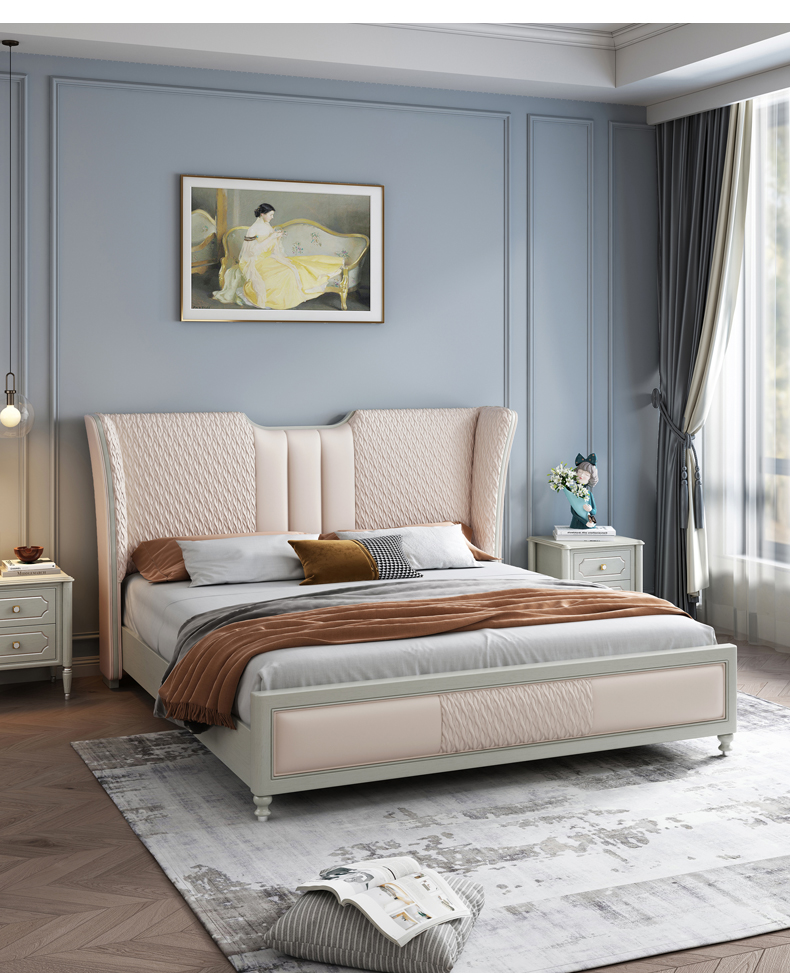 梵宜实木床美式轻奢实木床18米单双人床现代简约皮艺软床北欧风美式ml