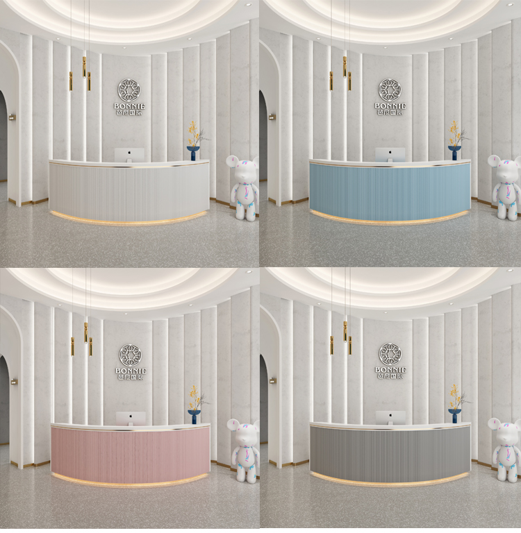 半圆公司迎宾台前台接待台创意半圆吧台烤漆迎宾医美咨询台弧形公司