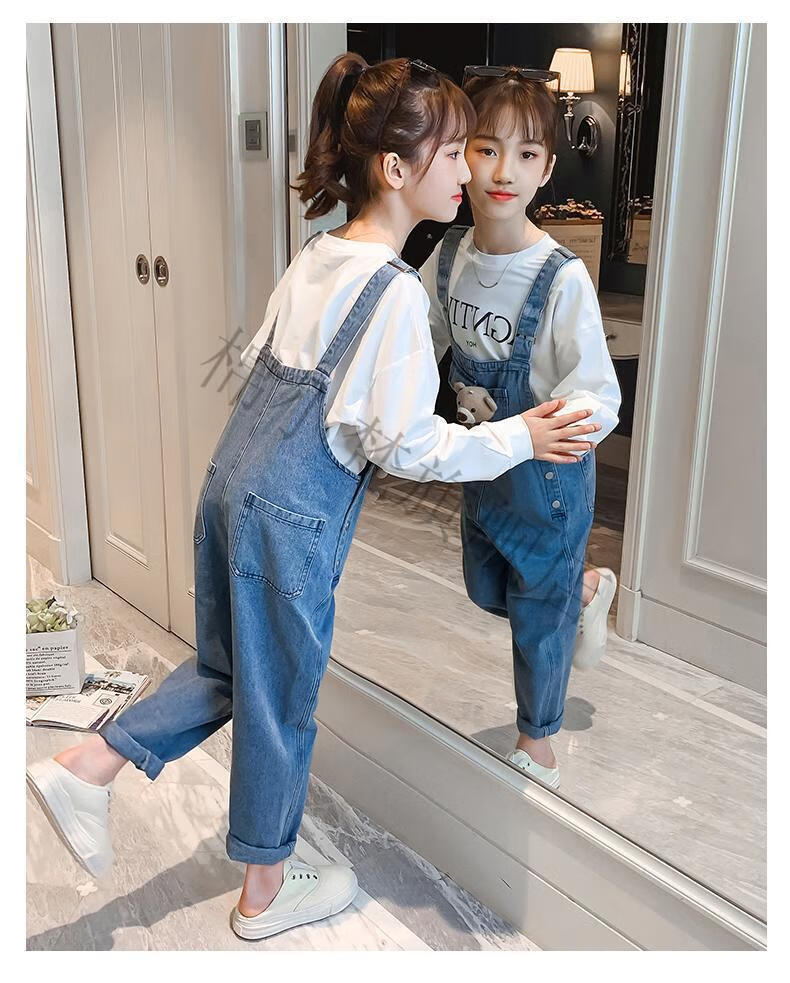 儿童背带裤女童春秋款长裤中大童9-12岁小学生女孩子宽松休闲裤韩版