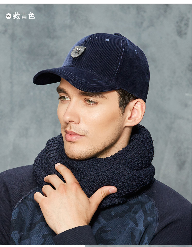 卡蒙kenmont灯芯绒加厚户外帽子休闲男秋冬天保暖纯色棒球帽加长檐