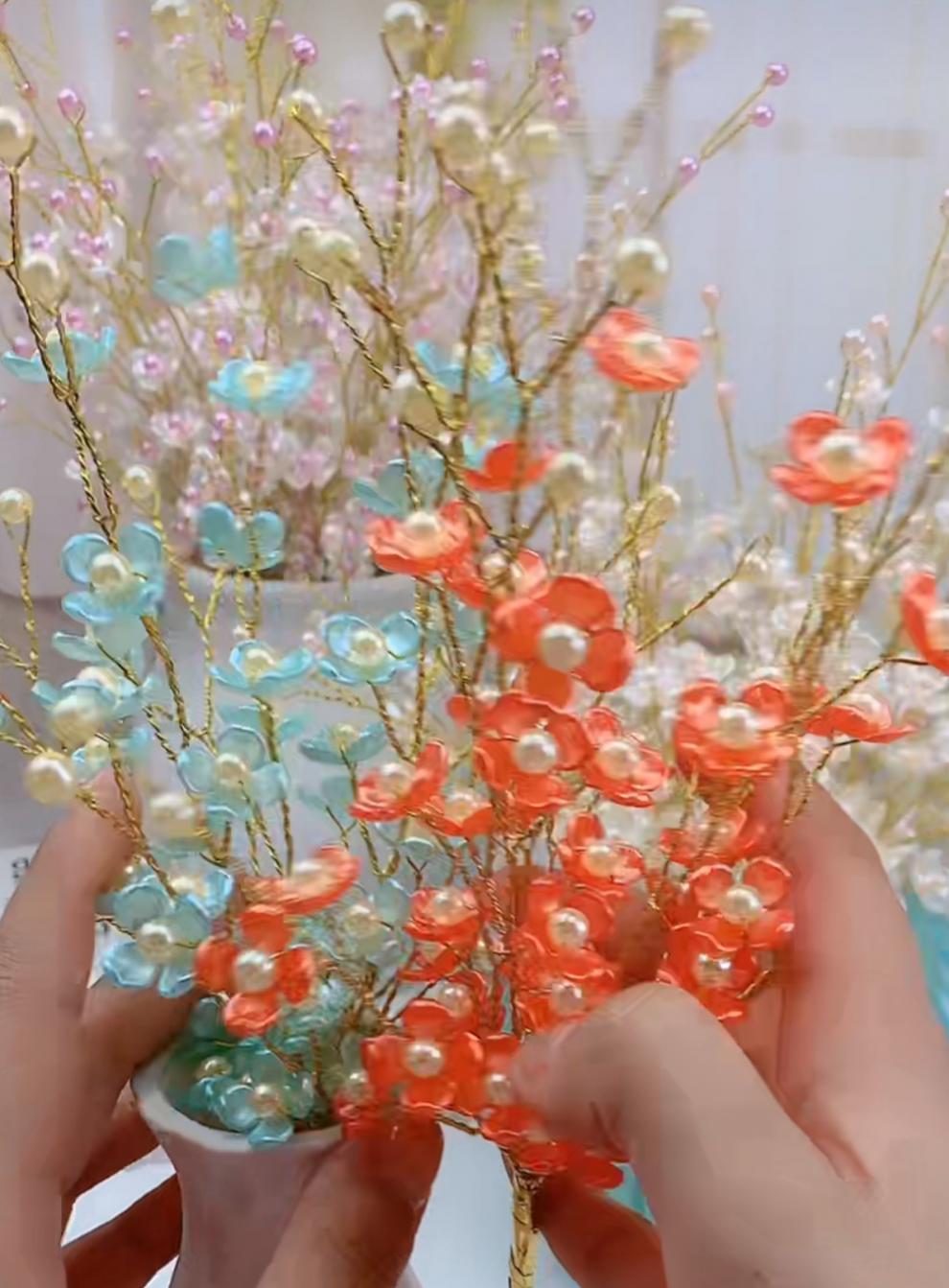 格式序幸福花手工花束材料包套亚克力珠子串珠自己制作仿真花四叶草白