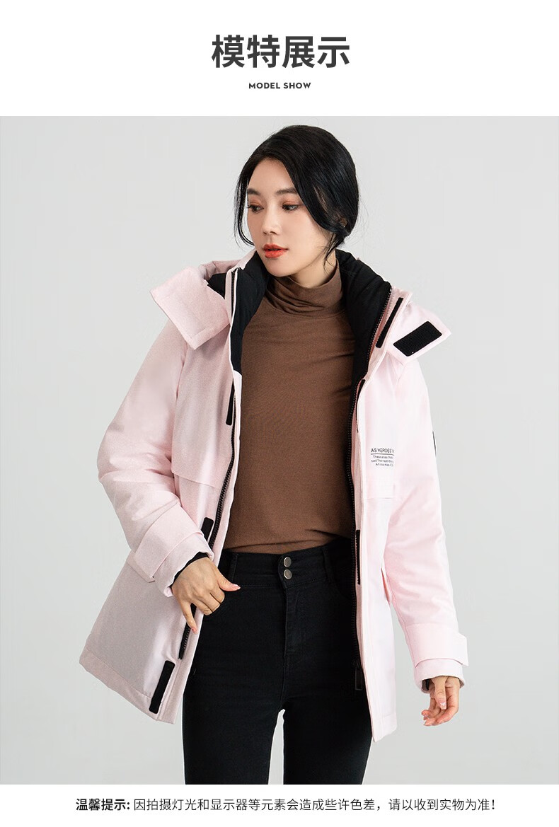 雪中飞2021秋冬新款运动户外派克服加厚可脱卸帽羽绒服女中国红