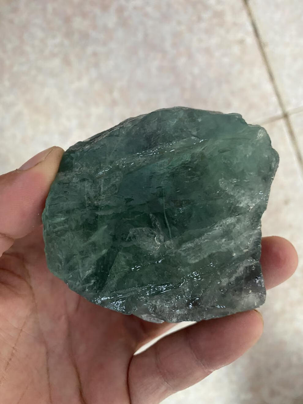 情冰大块绿水晶原石绿色萤石原矿石摆件萤石水晶摆件一物一图075公斤