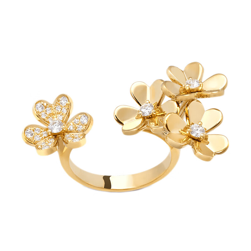 vca梵克雅宝18k金黄金镶嵌钻石三瓣花朵开口戒指指环vcarp3w500 金色