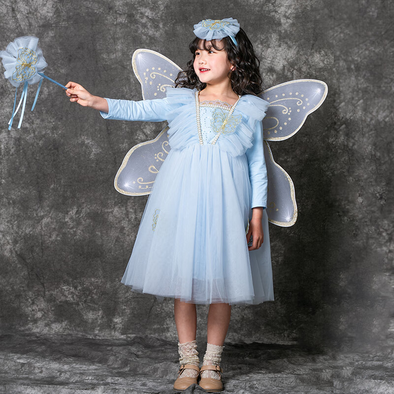 京菲依 六一节儿童服装女童精灵蝴蝶花仙子装扮女孩白雪公主连衣裙