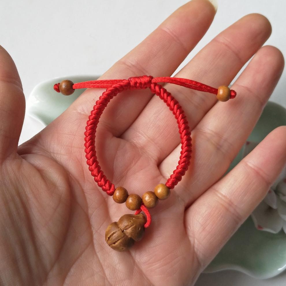 时尚饰品 手链/脚链 玖灵·逅 玖灵逅桃核手串婴儿桃核葫芦红绳手脚链