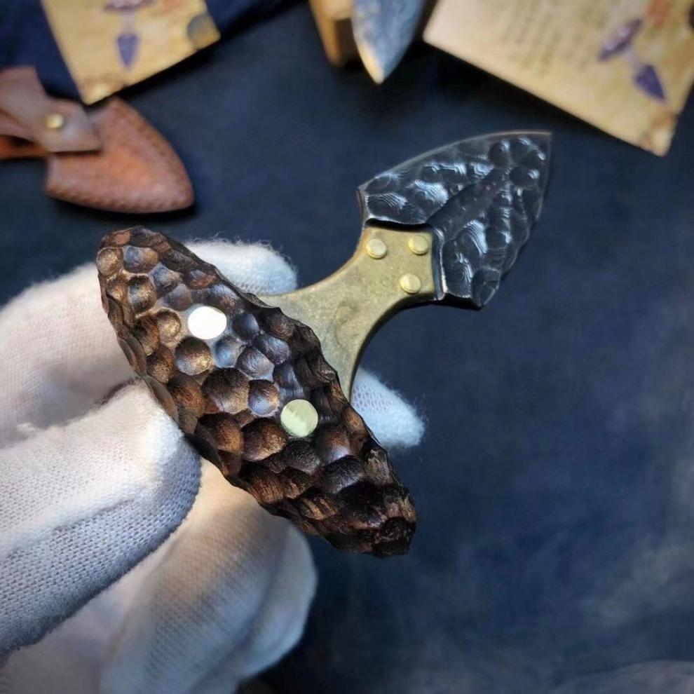 拳刺简师傅作手工锻造vg10大马士革钢手刺茶刀把玩收藏便携带防身小刀