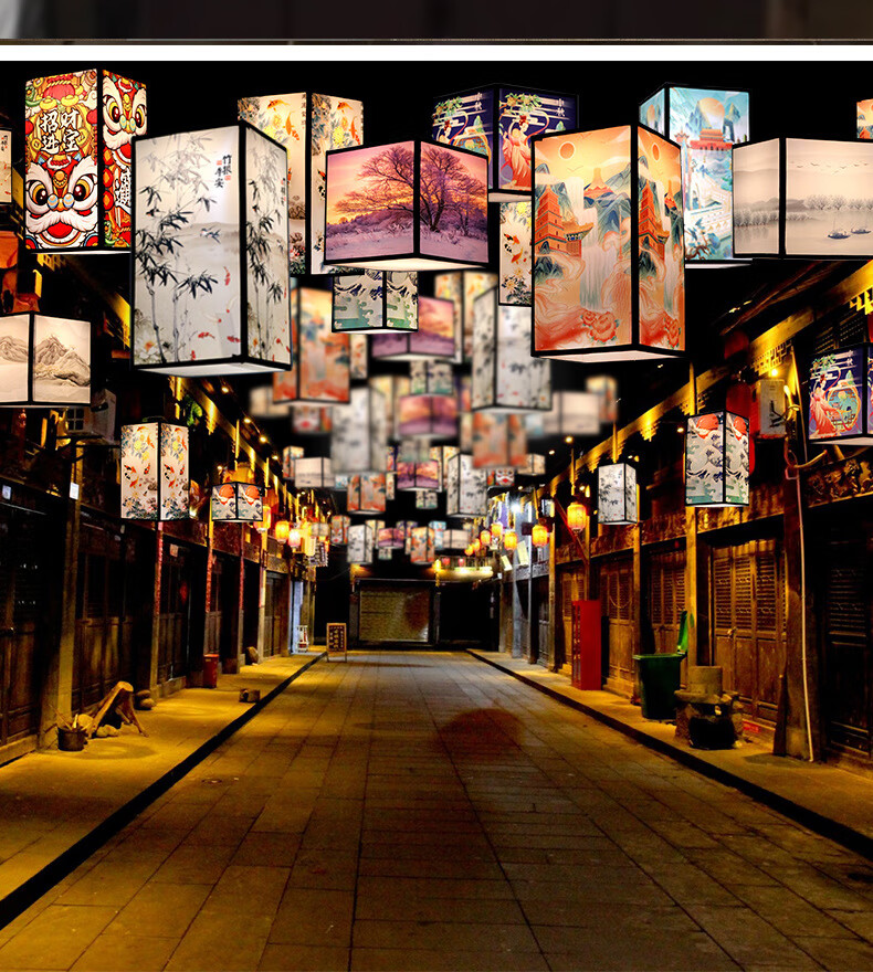 中式长方形羊皮灯笼国潮风灯笼餐厅客厅吧台装饰走廊灯火锅饭店 方形