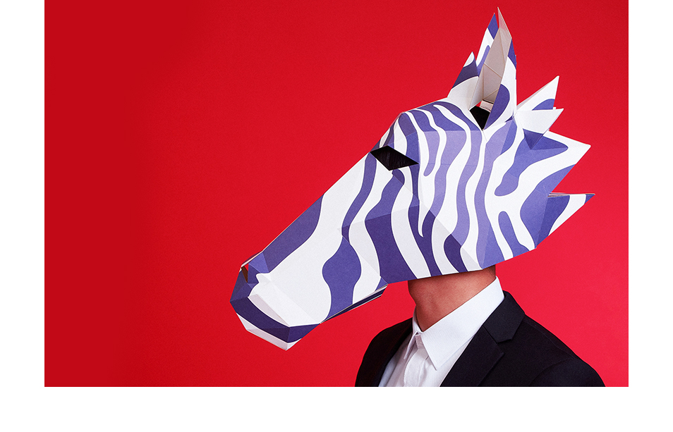 马头骏马动物折纸头套万圣节圣诞节舞会派对网红全脸面具 斑马【图片