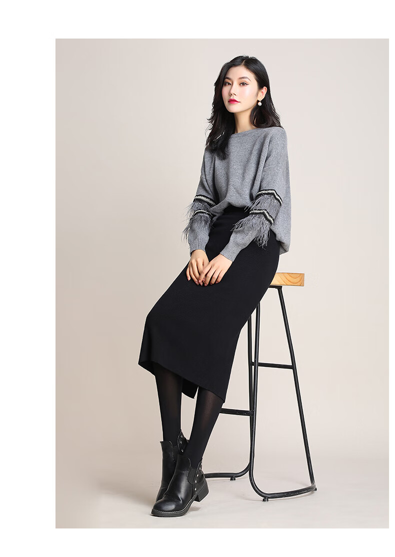 加肥加大码针织半身裙秋冬女中长款大码厚裙子一步裙羊毛胖mm高腰开叉