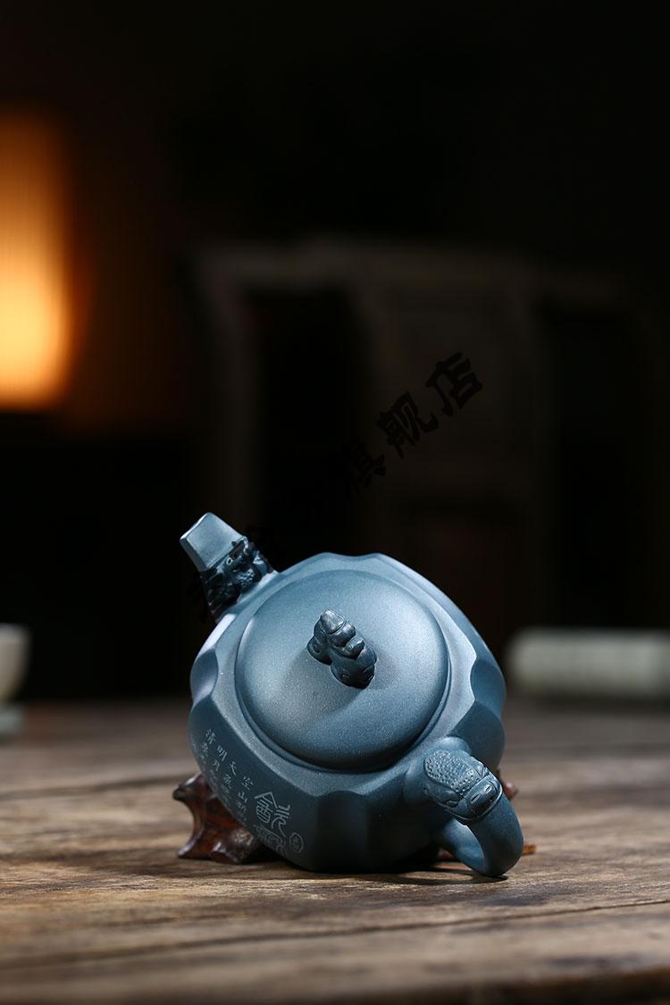 茶壶紫砂龙尊四方龙尊紫砂壶宜兴名家姜礼明手工原矿天青泥花货泡茶具