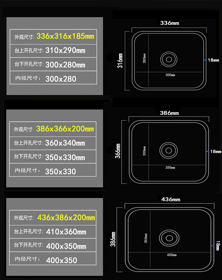 王厨房方形吧台水槽黑色304不锈钢小水池纳米单槽台下洗手盆386x366单