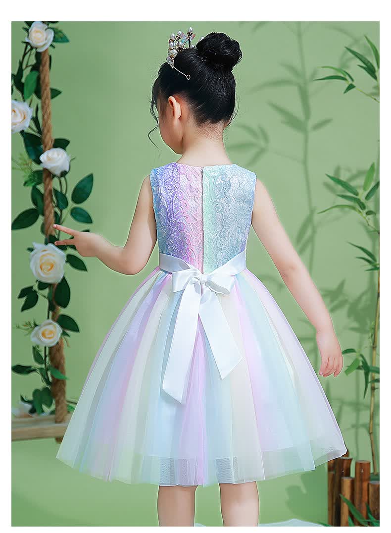 迪士尼自营品牌女童彩虹公主裙2022年春季表演出服纱裙儿童超仙礼服