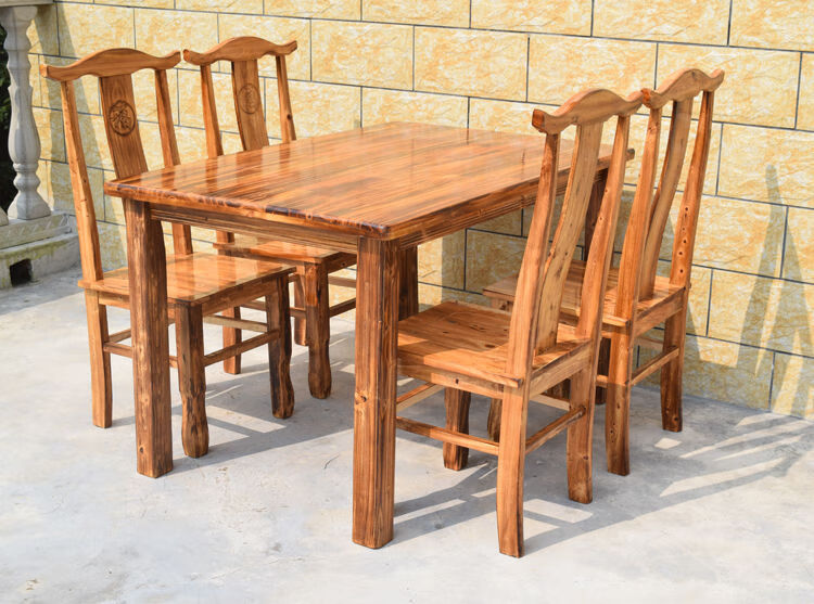 墨绩 小户型实木餐桌椅组合柏木餐桌饭桌面馆小吃店四人桌长条桌快餐