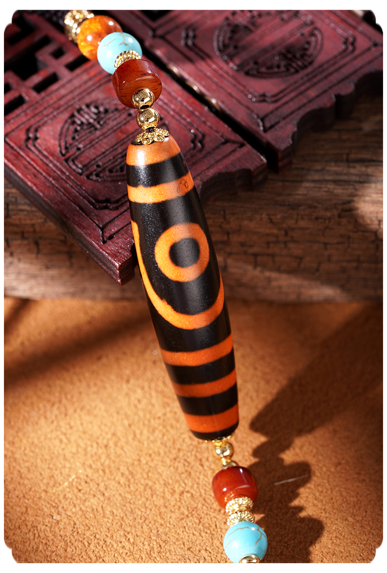 古珍 册封橘肉天珠吊坠项链二眼三眼九眼西藏佛珠玛瑙原石饰品原创