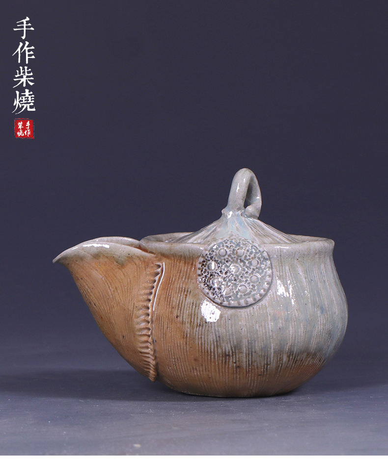 柴烧手工宝瓶九木柴烧徐春荣纯手工柴烧手抓壶日式粗陶无釉柴烧宝瓶壶