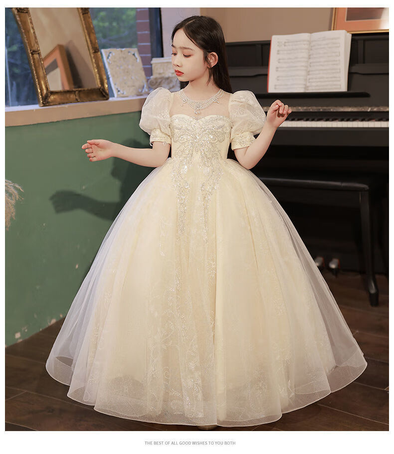 童仔豆5-16岁花童公主裙女童礼服儿童生日晚礼服高端主持人钢琴演奏