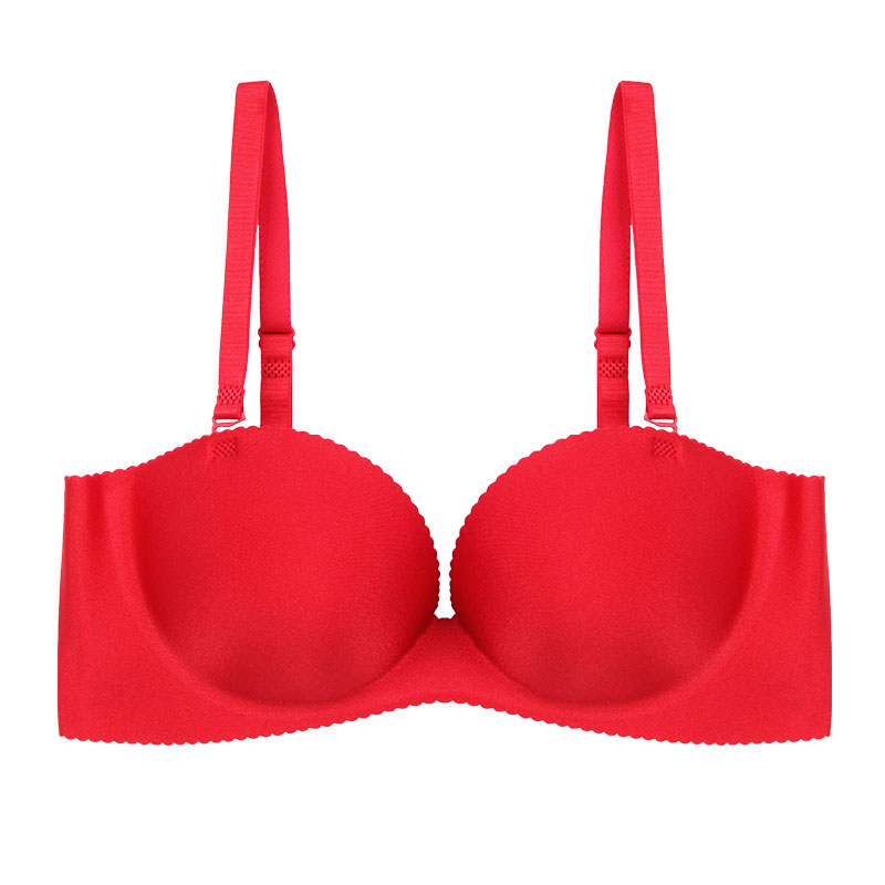 欧美12半杯手掌款无痕文胸内衣一片式可拆卸肩带掌托厚小胸聚拢黑色